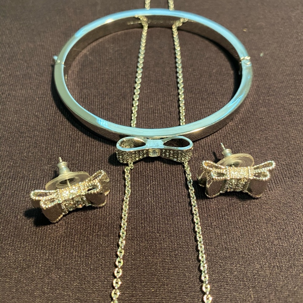 Kate Spade pave bow necklace, earrings & bracelet